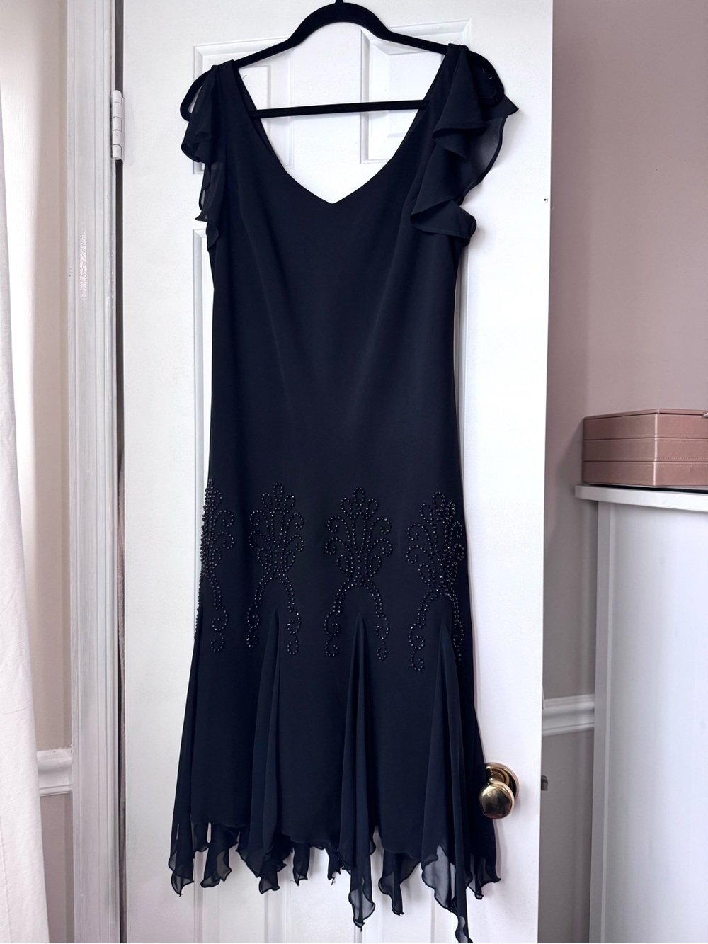S.L. Fashions Black Beaded Handkerchief Dress